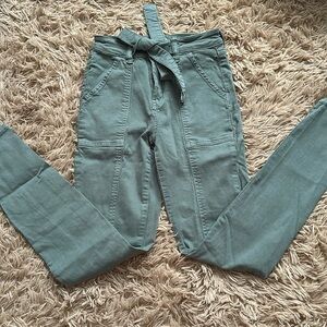 Army Green Waist Tie Pants